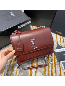 Saint Laurent Sunset Medium Bag in Smooth Leather 442906 Burgundy/Silver 2020