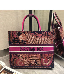 Dior Fuchsia Dior Book Tote in Lion Animal Embroidered Canvas Bag 2020