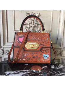 Dolce&Gabbana Welcome Bag in Mural-Print Calfskin Tan 2018