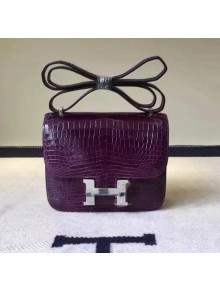 Hermes 18cm/23cm Constance Bag in Crocodile Leather Purple