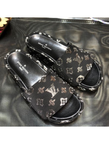 Louis Vuitton Jumbo Monogram Canvas Flatform Slide Sandals Black/Silver 2021