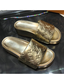 Louis Vuitton Jumbo Monogram Leather Flatform Slide Sandals Gold 2021