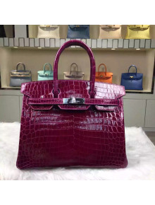 Hermes Birkin 30/35 Imported Crocodile Leather Bag Fuchsia(SHW)