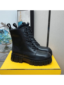 Fendi Calfskin FF Lug Sole Ankle Boots All Black 2021