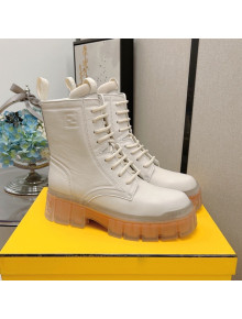 Fendi Calfskin FF Lug Sole Ankle Boots White 2021