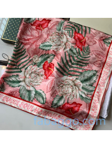 Gucci Hawaiian Flower Print Square Silk Scarf 90x90cm Pink 2020