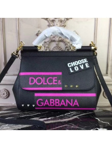 Dolce&Gabbana Medium Sicily Bag in Dauphine Calfskin with Studs Black 2018