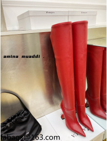 Amina Muaddi Calfskin Over-Knee High Boots 9.5cm Red 2021 111209