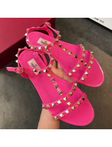 Valentino Rockstud Flat Rubber Sandal Fuchsia 2019