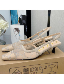 Gucci GG Crystal Mesh Slingback Pumps 4.5cm Apricot 2021