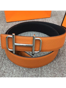 Hermes Saddle Reversible Calfskin Buckle Belt 38mm Orange 2019