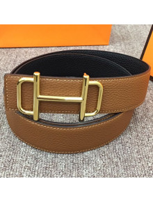 Hermes Saddle Reversible Calfskin Buckle Belt 38mm Light Brown 2019