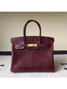 Hermes Birkin 30/35 Imported Crocodile Leather Bag Wine Red