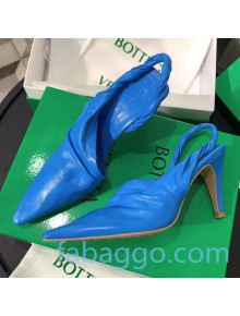 Bottega Veneta Lambskin Slingback Pumps 85mm Heel Blue 2020