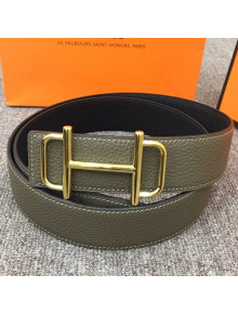 Hermes Saddle Reversible Calfskin Buckle Belt 38mm Grey 2019