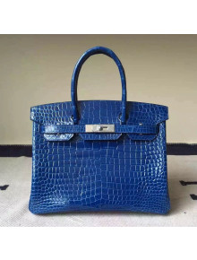 Hermes Birkin 30/35 Imported Crocodile Leather Bag Blue (SHW)