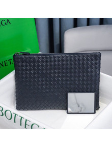 Bottega Veneta Woven Lambskin Medium Pouch Dark Blue 2021