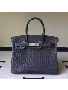 Hermes Birkin 30/35 Imported Matte Crocodile Leather Bag Dark Gray (SHW)