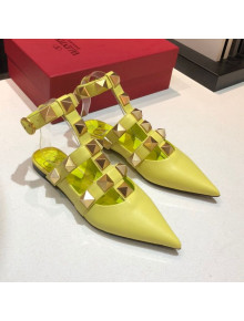 Valentino Roman Stud Lambskin Strap Flat Mules Yellow 2021