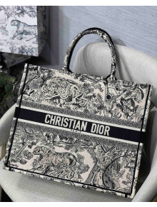 Dior Large Book Tote Bag in Black Toile de Jouy Embroidery 2021