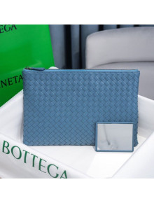 Bottega Veneta Woven Lambskin Medium Pouch Light Blue 2021