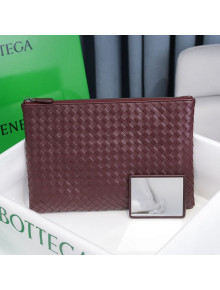 Bottega Veneta Woven Lambskin Medium Pouch Burgundy 2021