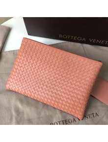 Bottega Veneta Woven Lambskin Medium Pouch Peach Pink 2021