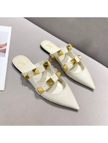 Valentino Roman Stud Calfskin Flat Mules White 2021