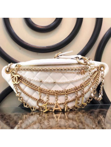 Chanel Quilted Leather Chain Tassel Charm Belt Bag AS0775 White 2019