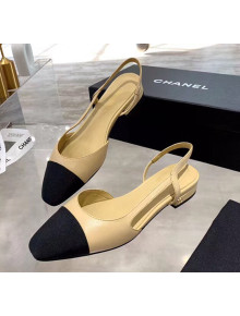 Chanel Lambskin & Grosgrain Flat Slingbacks Ballerina G31319 Nude/Black 2020