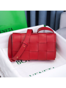 Bottega Veneta Cassette Small Crossbody Messenger Bag in Maxi-Woven Lambskin Red 2020