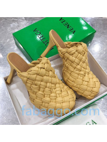 Bottega Veneta Bold Woven Lambskin Platform Mules 100mm Heel Yellow 2020