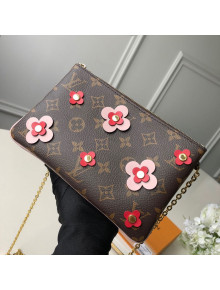 Louis Vuitton Blooming Flowers Pochette Double Zip Chain Wallet in Monogram Canvas M63905 Pink 2019