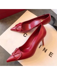 Valentino VLogo Calfskin Pointed Toe Mid-Heel Pump Red 2019