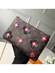 Louis Vuitton Blooming Flowers Pochette Double Zip Chain Wallet in Monogram Canvas M63905 Black 2019