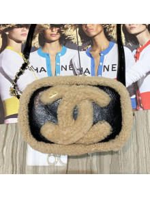 Chanel Shiny Crumpled Sheepskin and Shearling Sheepskin Waist Bag/Belt Bag AS0406 Beige 2019