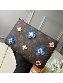 Louis Vuitton Blooming Flowers Pochette Double Zip Chain Wallet in Monogram Canvas M63905 Blue 2019