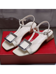 Roger Vivier Calfskin Square Buckle Sandals White/Silver 2021