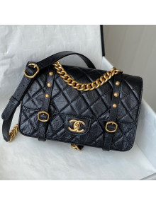 Chanel Aged Calfskin Messenger Flap Bag AS2696 Black/Gold 2021