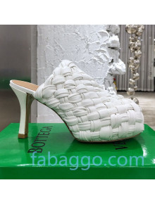 Bottega Veneta Bold Woven Lambskin Platform Mules 100mm Heel White 2020