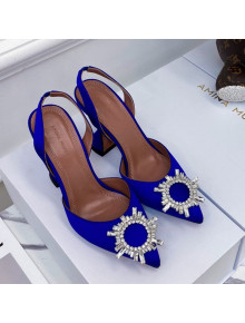 Amina Muaddi Silk Crystal Circle Slingback Pumps 9.5cm Blue 2021 01