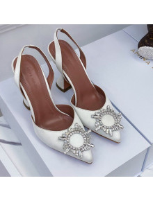 Amina Muaddi Silk Crystal Circle Slingback Pumps 9.5cm White 2021 02