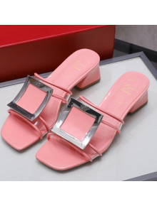 Roger Vivier Calfskin Square Buckle Heel Slide Sandals Pink 2021