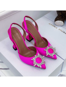 Amina Muaddi Silk Crystal Circle Slingback Pumps 9.5cm Pink 2021 04