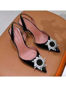 Amina Muaddi TPU Crystal Circle Slingback Pumps 9.5cm Black 202