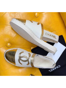 Chanel Lambskin Espadrilles Mules Sandals White/Gold 2020