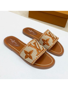 Louis Vuitton Lock It Raffia Flat Slide Sandals Brown 2021