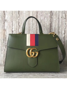 Gucci Web GG Marmont Medium Top Handle Bag 476472 Green 2017