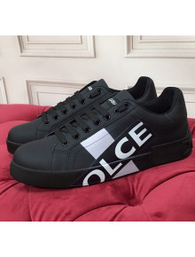 Dolce & Gabbana PORTOFINO Sneakers In Calfskin With Logo Tape Black 2020(For Women and Men)