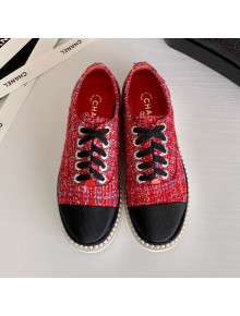 Chanel Pearl Fabric Sneakers Red 2020